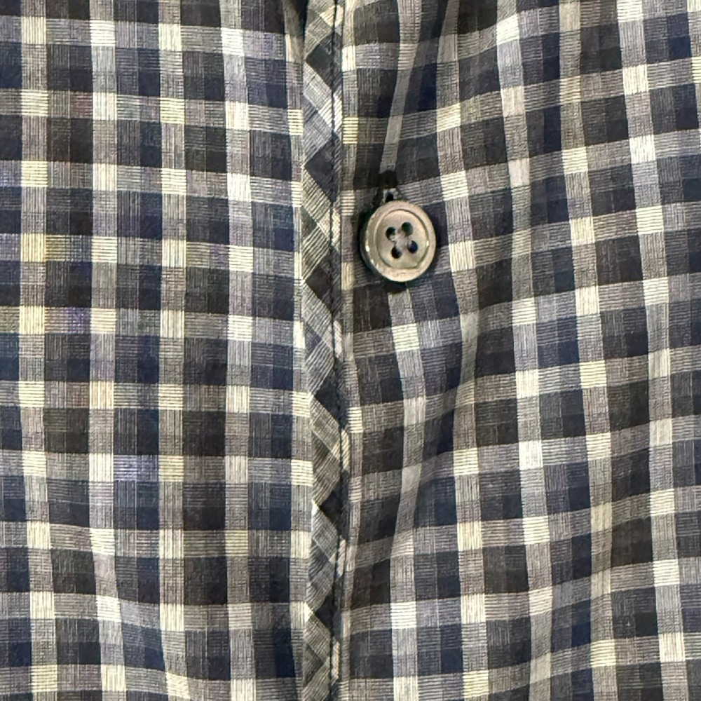 Theory Benner Trimont Men's XL Gingham Button Down Shirt Blue Grey Cotton Plaid - Picture 5 of 16